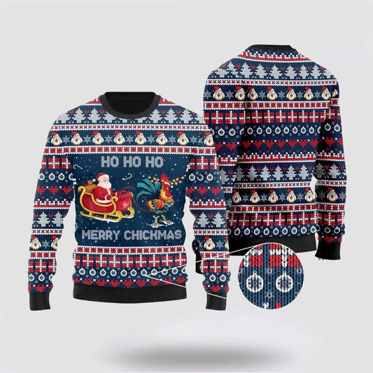 Santa Claus And Chicken Ho Ho Ho Mery Chickmas Ugly Christmas Sweater For Men Women, Best Gift For Christmas, The Beautiful Winter Christmas Outfit