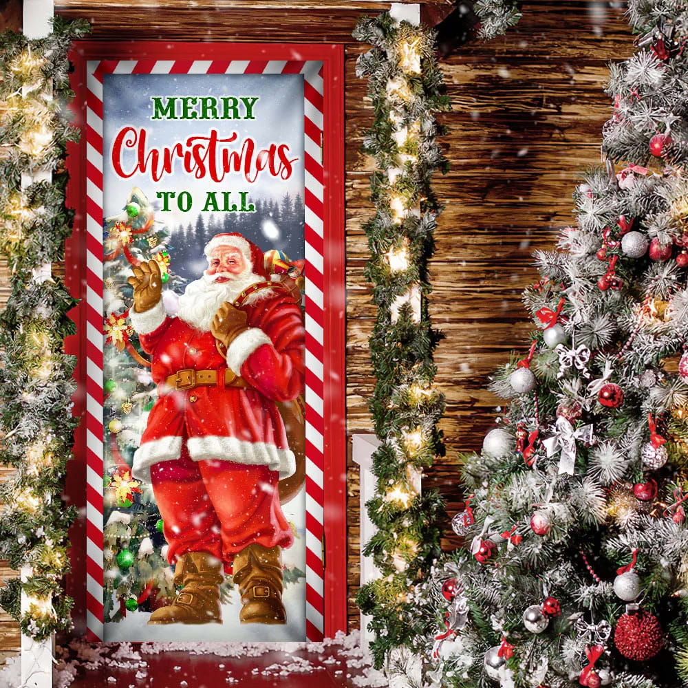 Santa Claus Christmas Door Cover - Merry Christmas To All - Christmas Door Cover - Christmas Outdoor Decoration