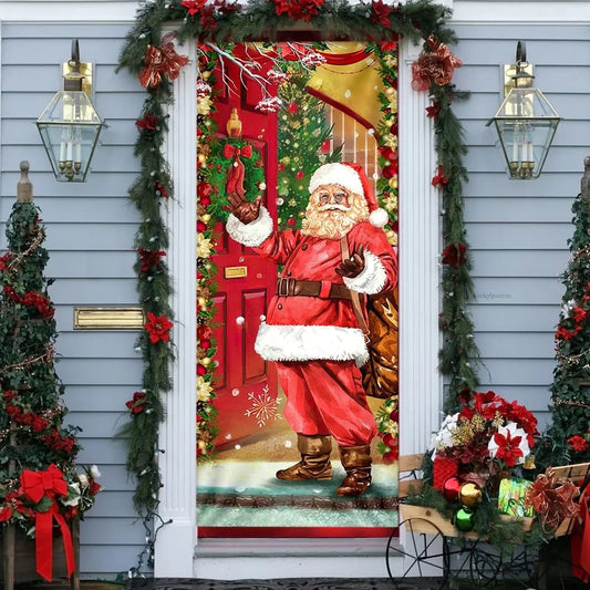 Santa Claus Christmas Is Coming Door Cover - Christmas Door Cover - Christmas Outdoor Decoration