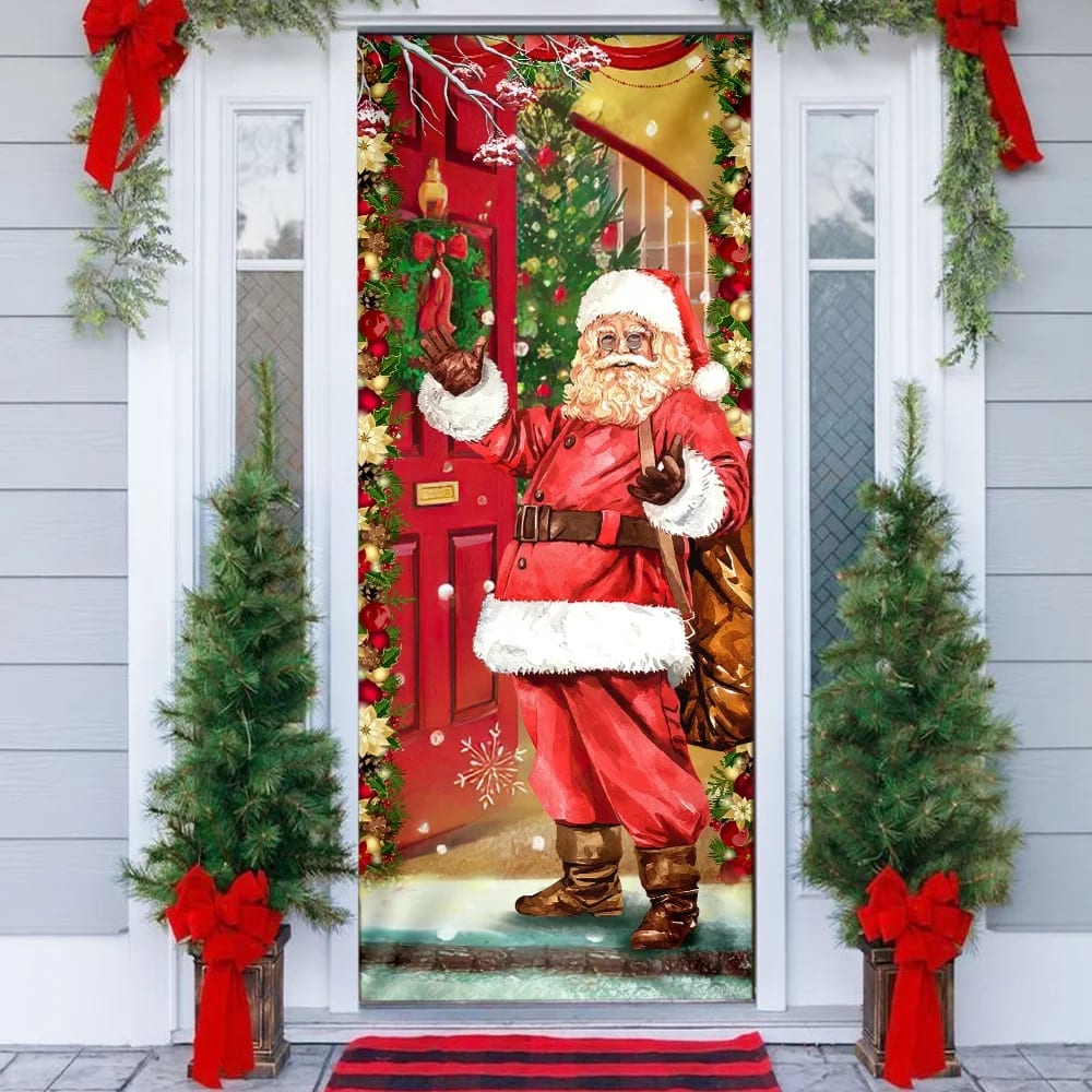 Santa Claus Christmas Is Coming Door Cover - Christmas Door Cover - Christmas Outdoor Decoration