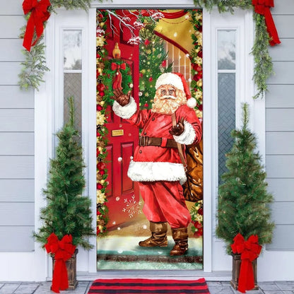 Santa Claus Christmas Is Coming Door Cover - Christmas Door Cover - Christmas Outdoor Decoration