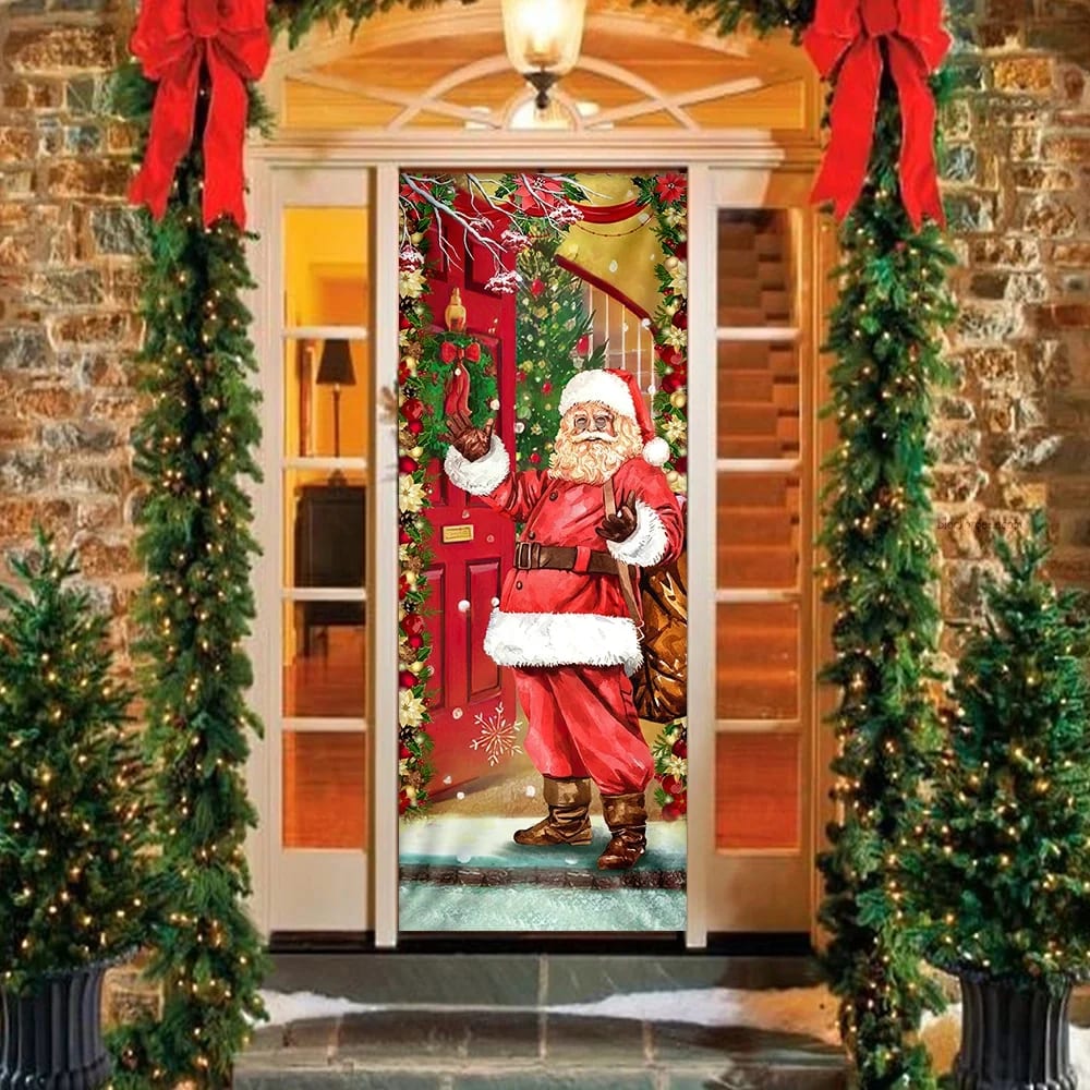 Santa Claus Christmas Is Coming Door Cover - Christmas Door Cover - Christmas Outdoor Decoration