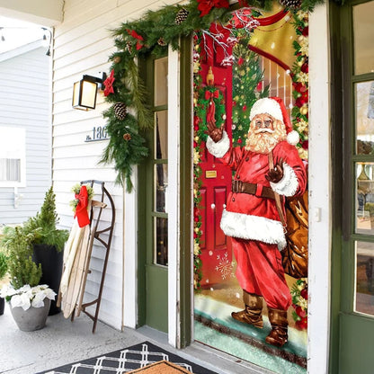Santa Claus Christmas Is Coming Door Cover - Christmas Door Cover - Christmas Outdoor Decoration