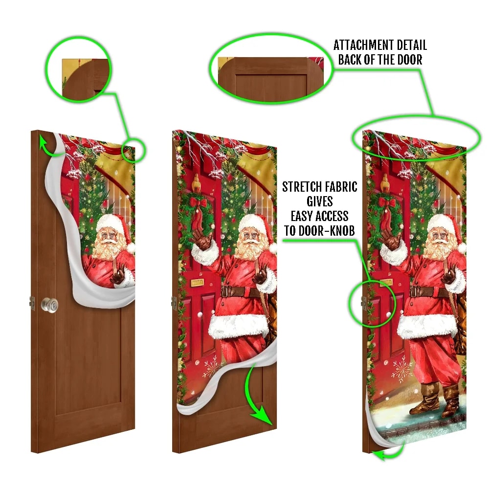 Santa Claus Christmas Is Coming Door Cover - Christmas Door Cover - Christmas Outdoor Decoration