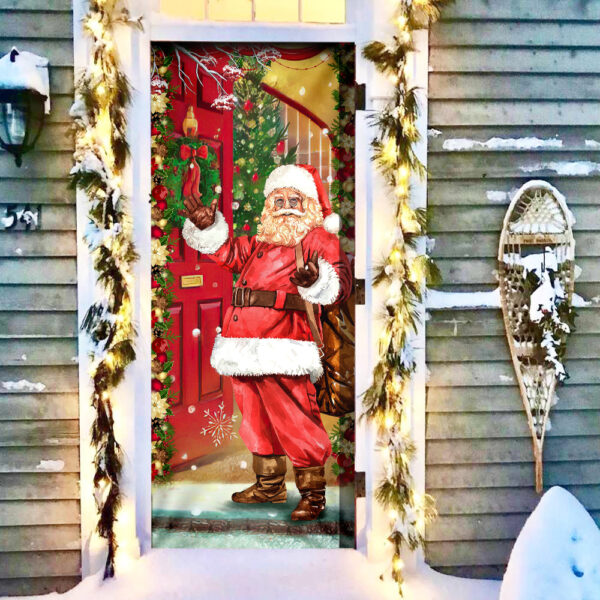 Santa Claus Christmas Is Coming Door Cover - Christmas Door Cover - Christmas Outdoor Decoration