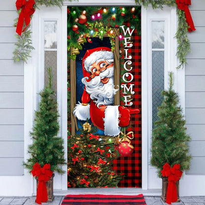 Santa Claus Christmas Is Coming Door Cover - Merry Christmas Door Cover - Christmas Door Cover - Christmas Outdoor Decoration
