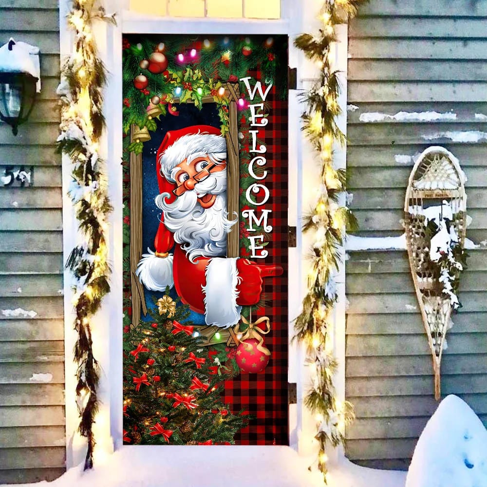 Santa Claus Christmas Is Coming Door Cover - Merry Christmas Door Cover - Christmas Door Cover - Christmas Outdoor Decoration