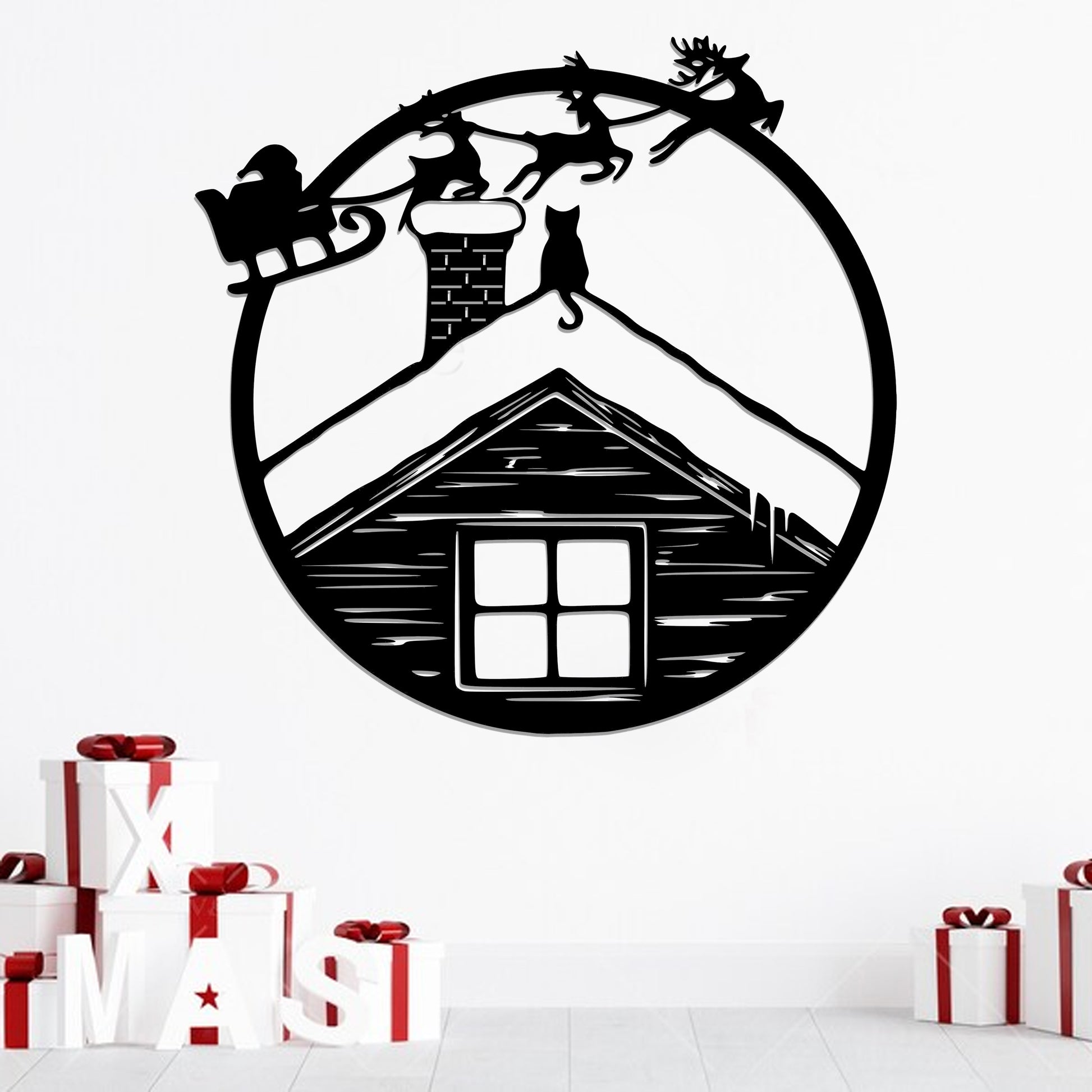 Santa Claus Flying Over Snow Capped Village Metal Sign - Metal Christmas Wall Art - Ciaocustom