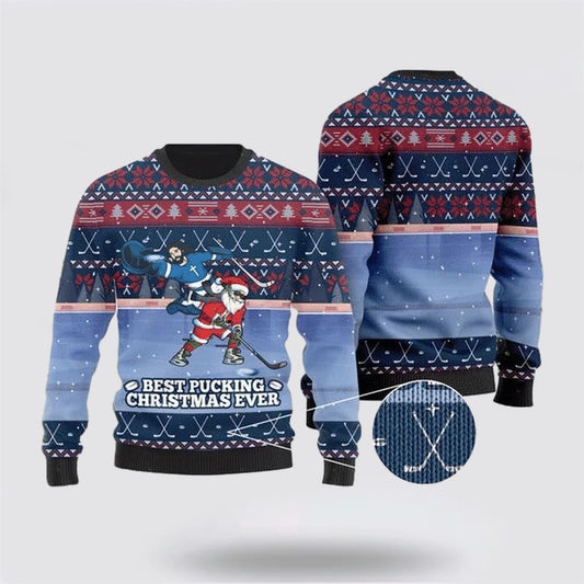 Santa Claus For Ice Hokey Lovers Ugly Christmas Sweater For Men And Women, Best Gift For Christmas, The Beautiful Winter Christmas Outfit