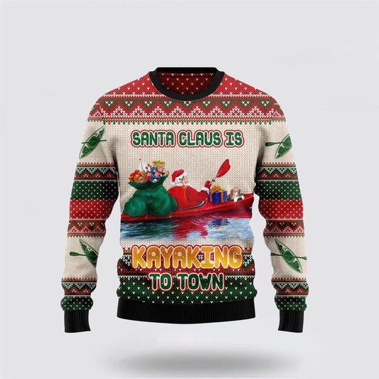 Santa Claus Is Kayaking To Town Ugly Christmas Sweater For Men And Women, Best Gift For Christmas, The Beautiful Winter Christmas Outfit