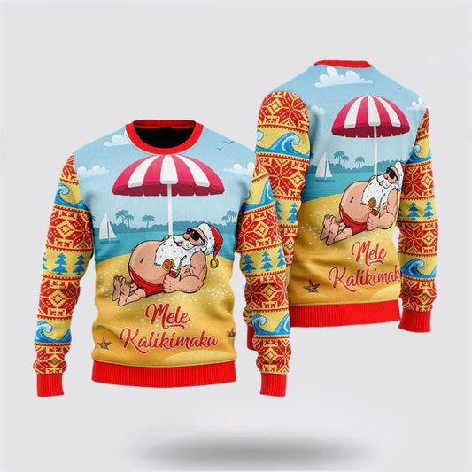 Santa Claus Mele Kalikimaka Beach Ugly Christmas Sweater For Men And Women, Best Gift For Christmas, The Beautiful Winter Christmas Outfit