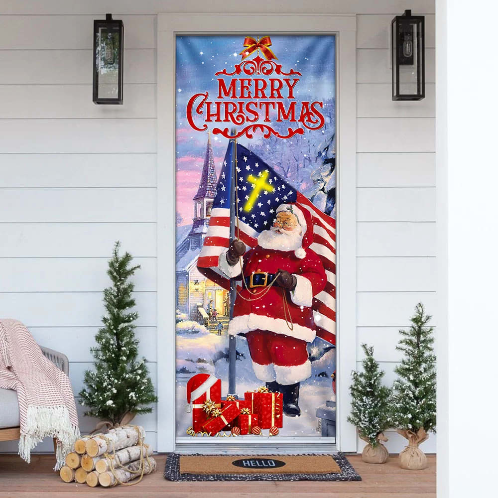 Santa Claus Merry Christmas Door Cover - Christmas Door Cover - Christmas Outdoor Decoration