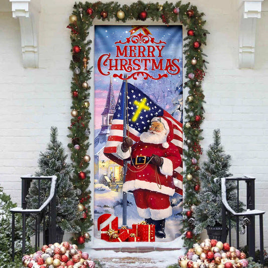 Santa Claus Merry Christmas Door Cover - Christmas Door Cover - Christmas Outdoor Decoration