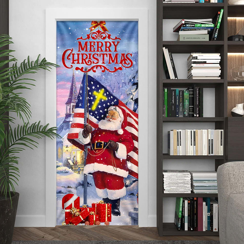 Santa Claus Merry Christmas Door Cover - Christmas Door Cover - Christmas Outdoor Decoration