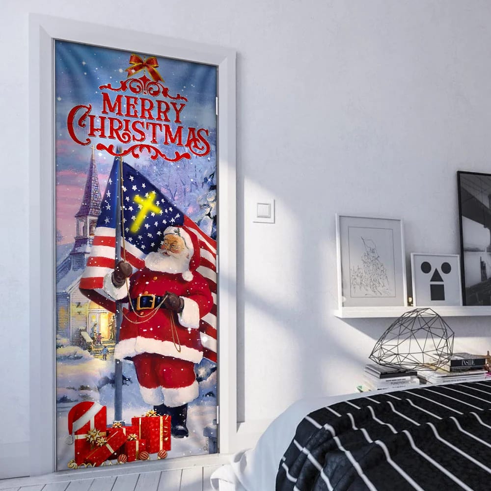 Santa Claus Merry Christmas Door Cover - Christmas Door Cover - Christmas Outdoor Decoration