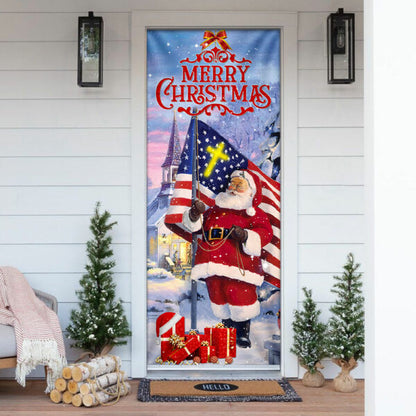 Santa Claus Merry Christmas Door Cover - Christmas Door Cover - Christmas Outdoor Decoration