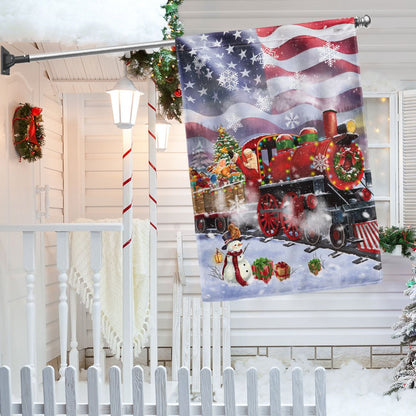 Santa Claus On the Christmas Train American Flag - Religious Christmas House Flags