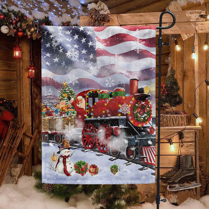 Santa Claus On the Christmas Train American Flag - Religious Christmas House Flags