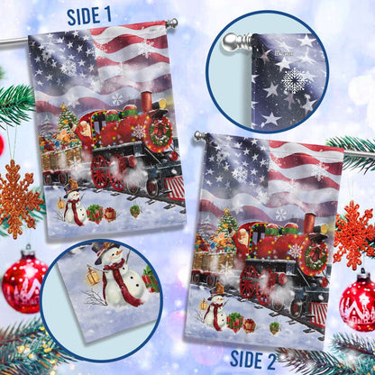 Santa Claus On the Christmas Train American Flag - Religious Christmas House Flags