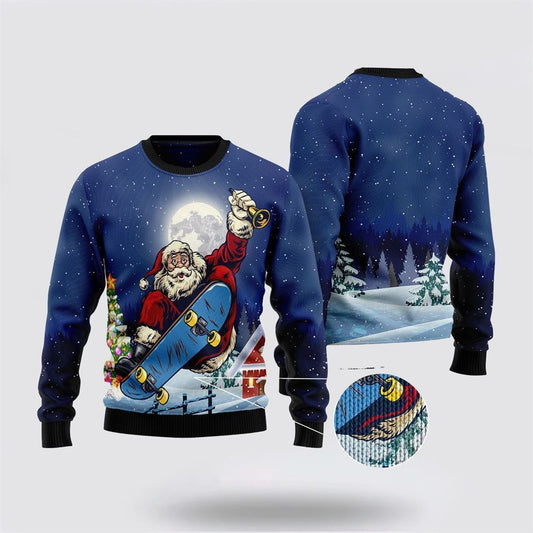 Santa Claus Playing Skateboard Ugly Christmas Sweater For Men And Women, Best Gift For Christmas, The Beautiful Winter Christmas Outfit