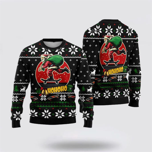 Santa Claus Skateboard Ugly Christmas Sweater For Men And Women, Best Gift For Christmas, The Beautiful Winter Christmas Outfit