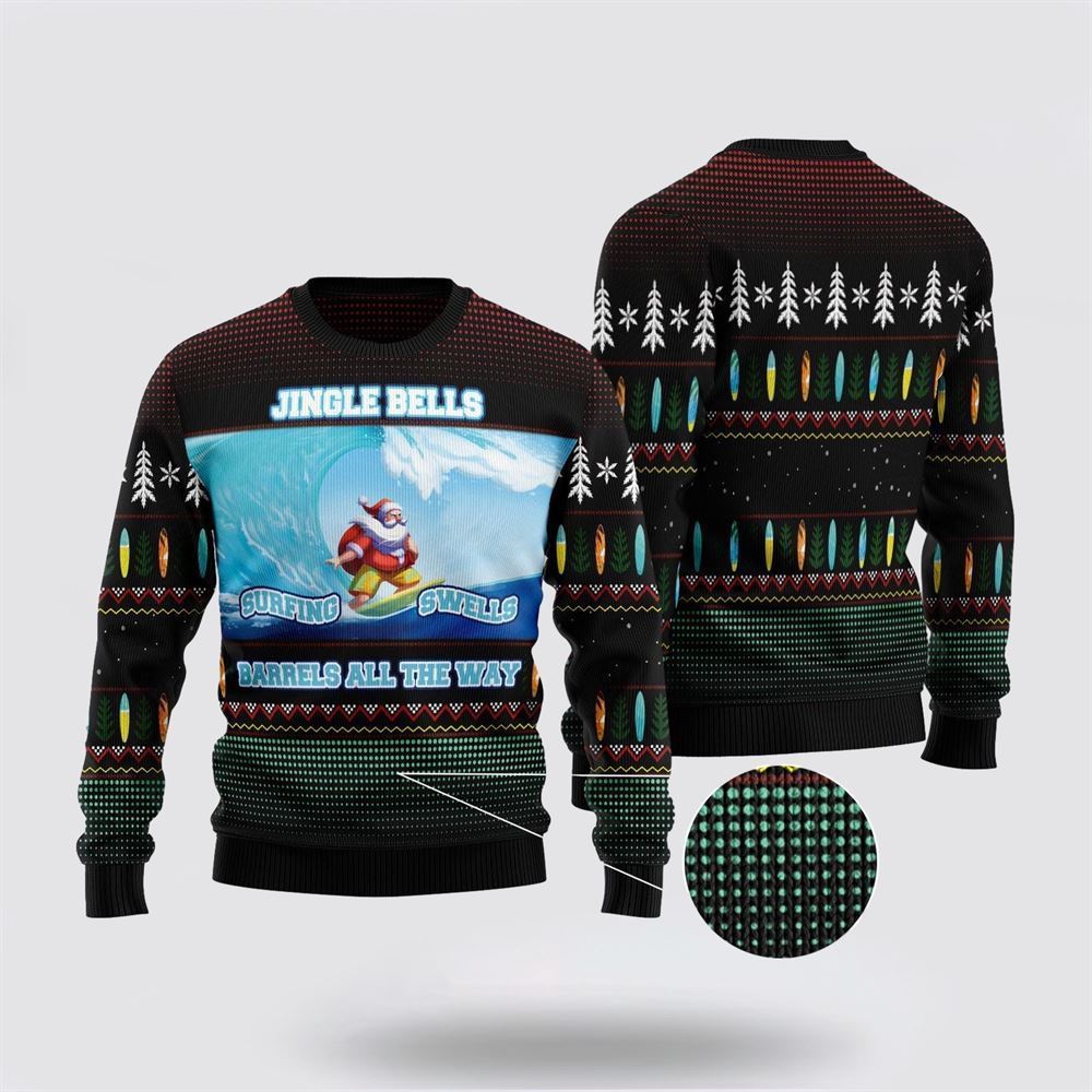Santa Claus Surfing Ugly Christmas Sweater For Men And Women, Best Gift For Christmas, The Beautiful Winter Christmas Outfit
