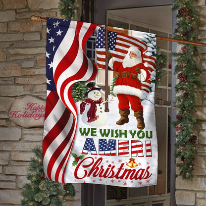 Santa Claus US Flag We Wish You Ameri Christmas - Religious Christmas House Flags
