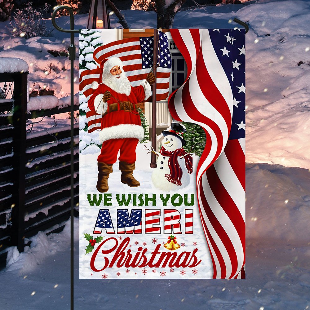 Santa Claus US Flag We Wish You Ameri Christmas - Religious Christmas House Flags
