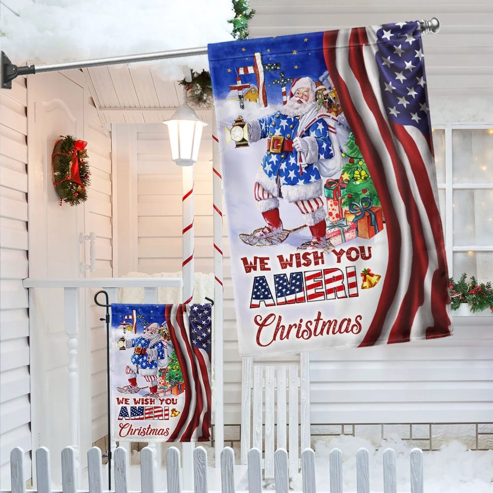 Santa Claus We Wish You A Merry Christmas American Flag - Christmas Garden Flag - Christmas House Flag - Christmas Outdoor Decoration