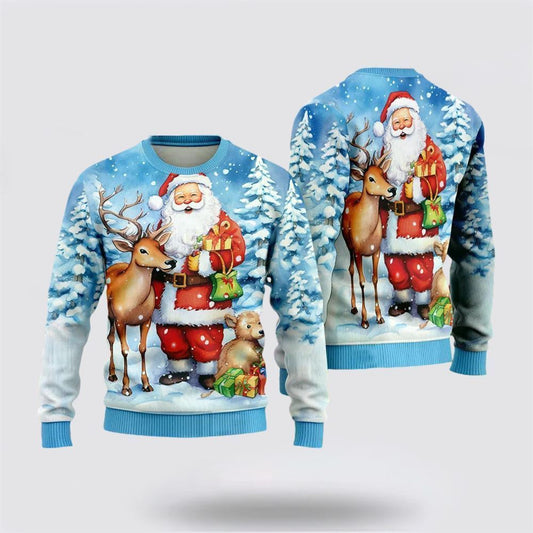 Santa & Reindeers Ugly Christmas Sweater For Men And Women, Best Gift For Christmas, The Beautiful Winter Christmas Outfit