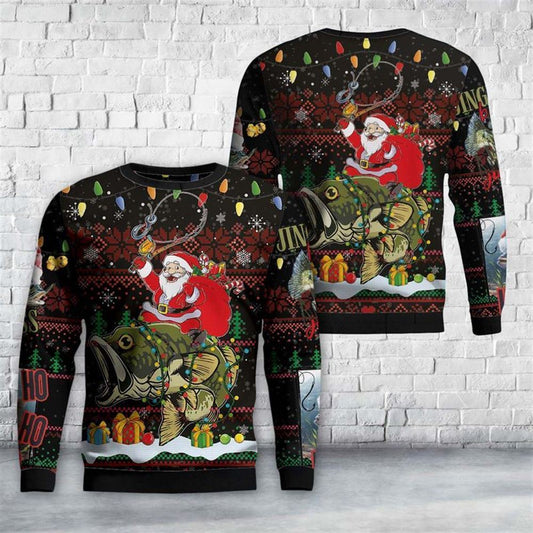 Santa Riding Bass Fish Ugly Christmas Sweater For Men And Women, Best Gift For Christmas, The Beautiful Winter Christmas Outfit