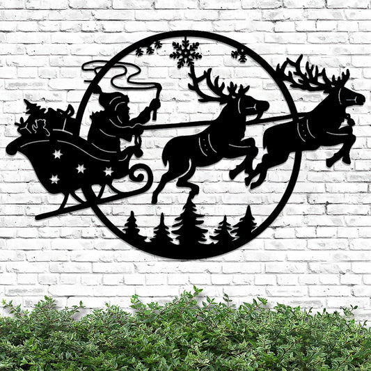 Santa Sleigh Metal Sign - Santa Sleigh and Reindeer Metal Wall Art - Christmas Wall Decor - Ciaocustom