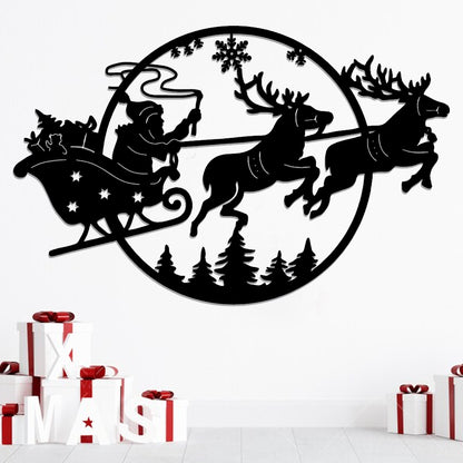 Santa Sleigh Metal Sign - Santa Sleigh and Reindeer Metal Wall Art - Christmas Wall Decor - Ciaocustom