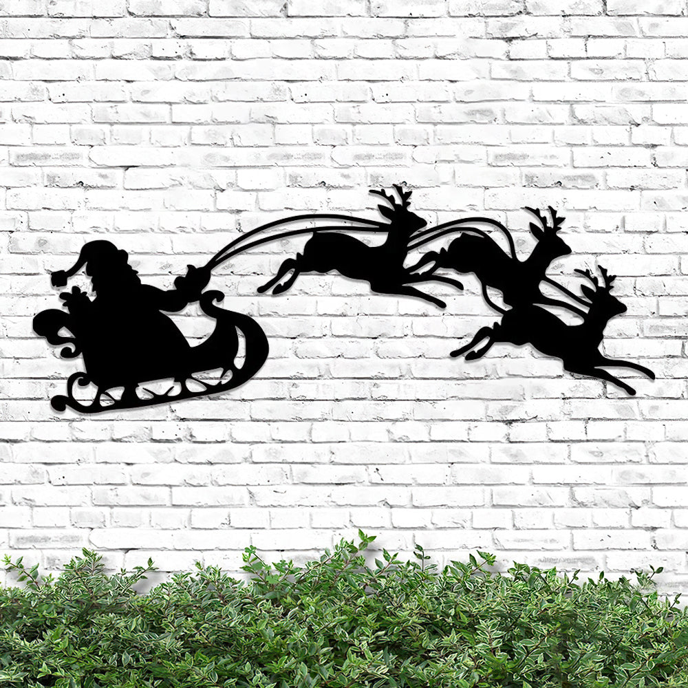 Santa Sleigh and Reindeer Metal Wall Art - Christmas Metal Wall Decor - Ciaocustom