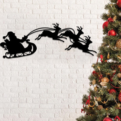 Santa Sleigh and Reindeer Metal Wall Art - Christmas Metal Wall Decor - Ciaocustom