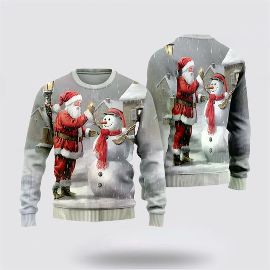 Santa & Snowmans Ugly Christmas Sweater For Men And Women, Best Gift For Christmas, The Beautiful Winter Christmas Outfit
