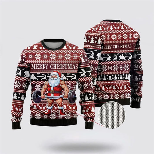 Santa Weightlifting Ugly Christmas Sweater For Men And Women, Best Gift For Christmas, The Beautiful Winter Christmas Outfit