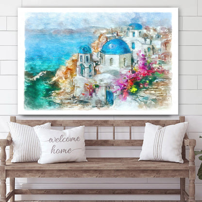 Santorini Greece Island Painting Canvas Wall Art - Canvas Wall Decor - Home Decor Living Room