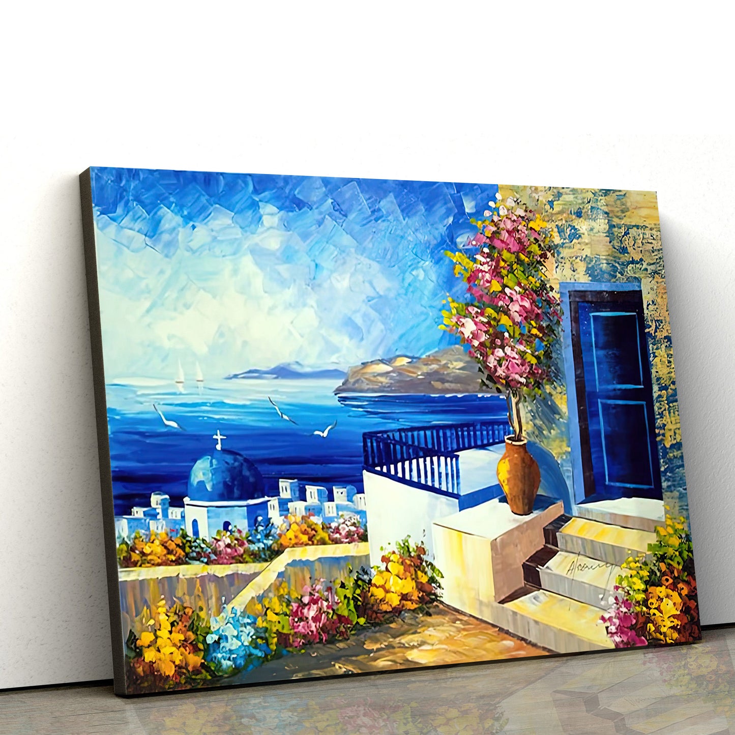 Santorini Oil Greece Island Painting Canvas Wall Art - Canvas Wall Decor - Home Decor Living Room