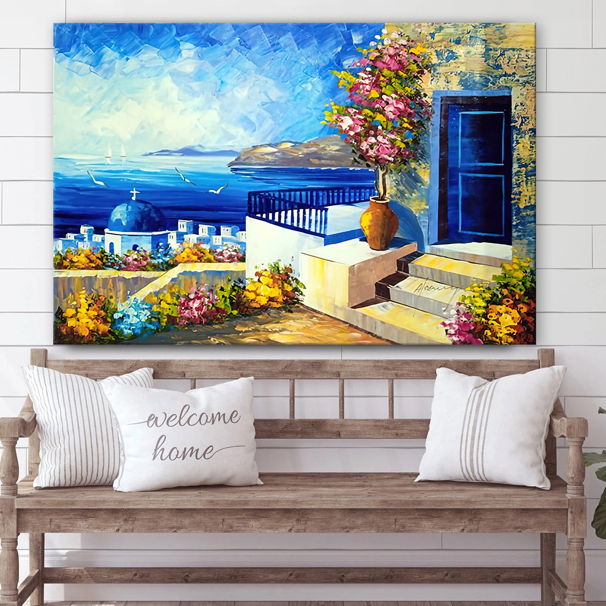 Santorini Oil Greece Island Painting Canvas Wall Art - Canvas Wall Decor - Home Decor Living Room
