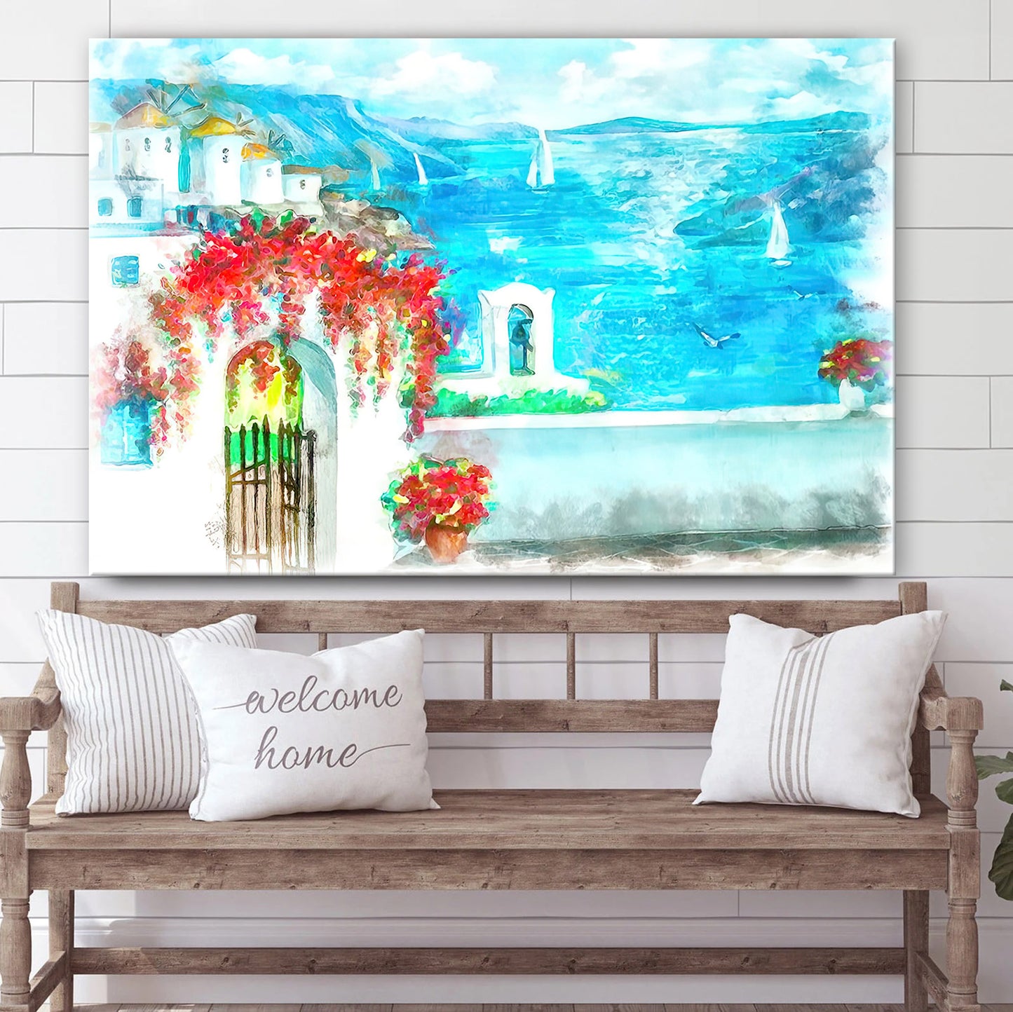 Santorini Seascape Painting Canvas Wall Art - Canvas Wall Decor - Home Decor Living Room