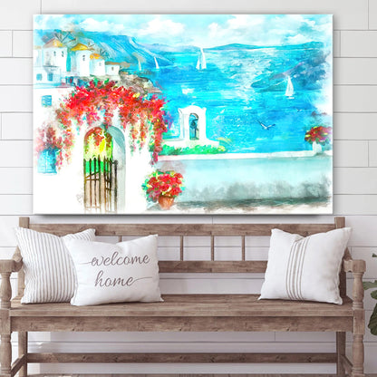 Santorini Seascape Painting Canvas Wall Art - Canvas Wall Decor - Home Decor Living Room