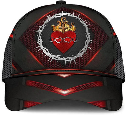 Sarced Heart Of Jesus Crown Of Thorns All Over Print Baseball Cap - Christian Hats For Men Women