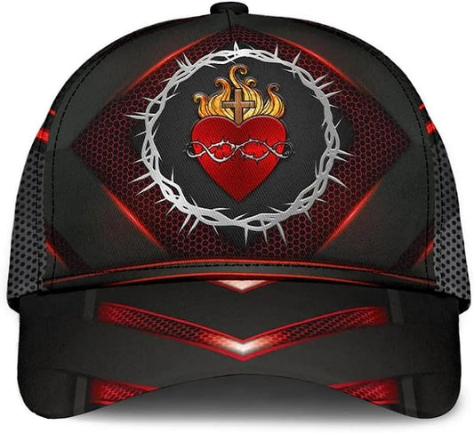 Sarced Heart Of Jesus Crown Of Thorns All Over Print Baseball Cap - Christian Hats For Men Women