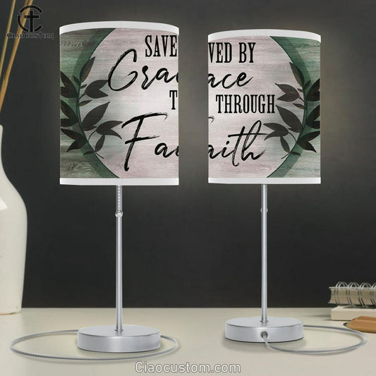 Saved By Grace Through Faith Table Lamp - Christian Lamp Art - Christian Room Decor