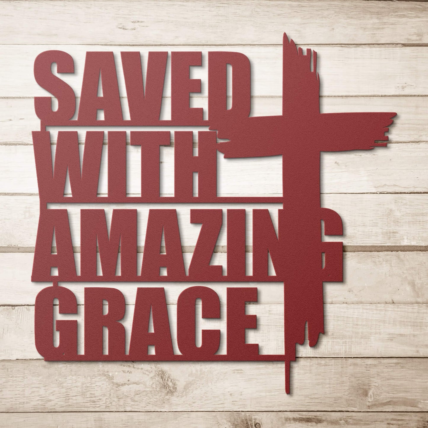 Saved With Amazing Grace Metal Sign - Christian Metal Wall Art - Religious Metal Wall Decor