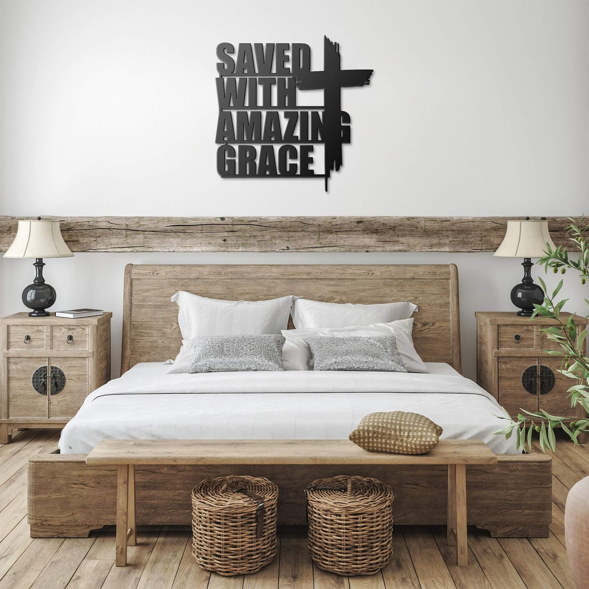 Saved With Amazing Grace Metal Sign - Christian Metal Wall Art - Religious Metal Wall Decor