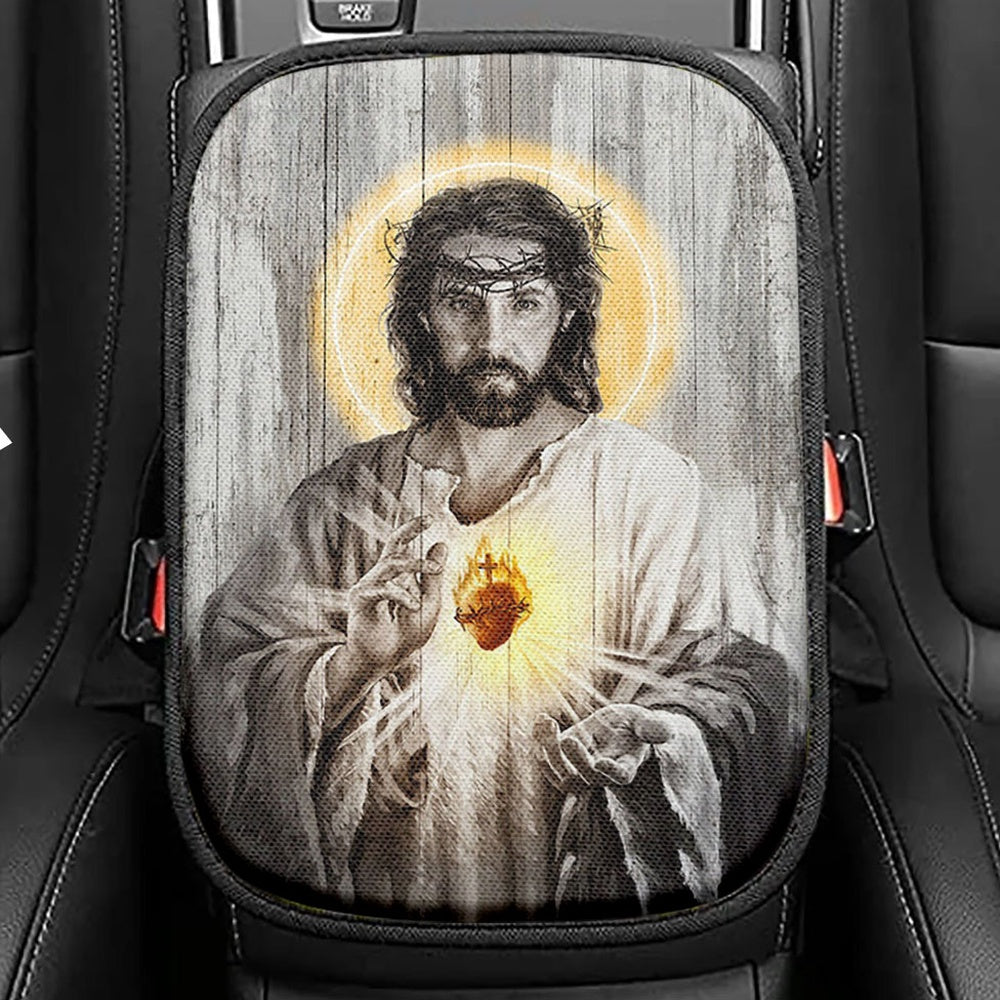 Saving Jesus Wings Feathers Seat Box Cover, Jesus Christ Car Center Console Cover, Christian Car Interior Accessories