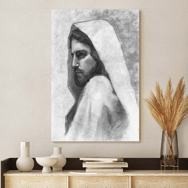 Savior Sketch Canvas Wall Art - Jesus Picture - Jesus Portrait Canvas