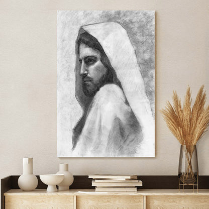 Savior Sketch Canvas Wall Art - Jesus Picture - Jesus Portrait Canvas